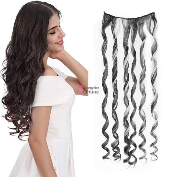 Extensie de par cu 3 Clips On delux simpla ondulata de 51 cm, Brunet Silver White Mixt 39610